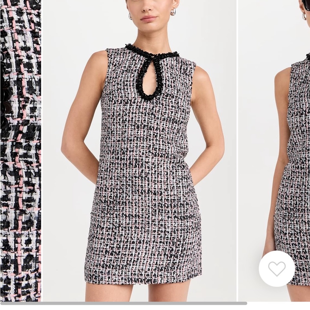 Self-Portrait Black and White Tweed Embellished Mini Dress